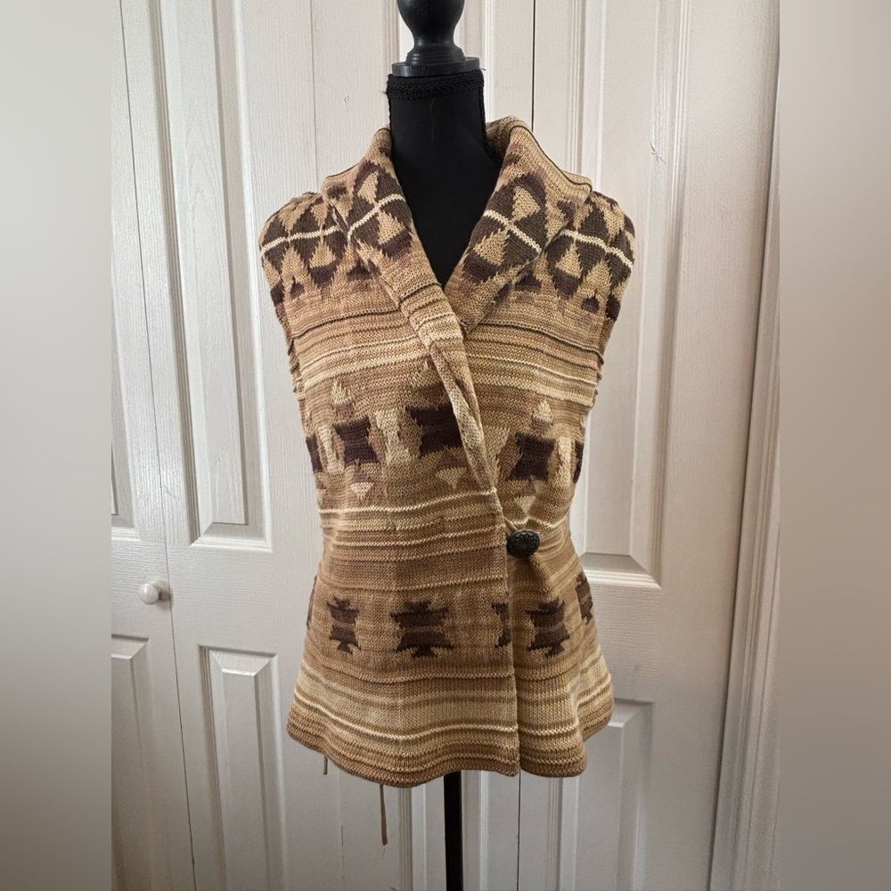 Vintage Lauren Ralph Lauren Shawl Collar Native Knit Vest Women Aztec Cotton